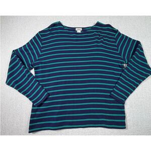 LL Bean Women XL Blue Green Striped Long Sleeve Pullover Sweater Knit Outdoor